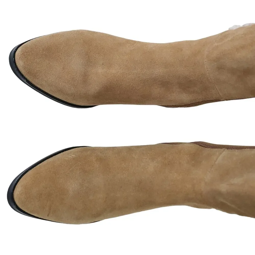 GILI beige leather suede knee high boots faux sheepskin trim 7.5